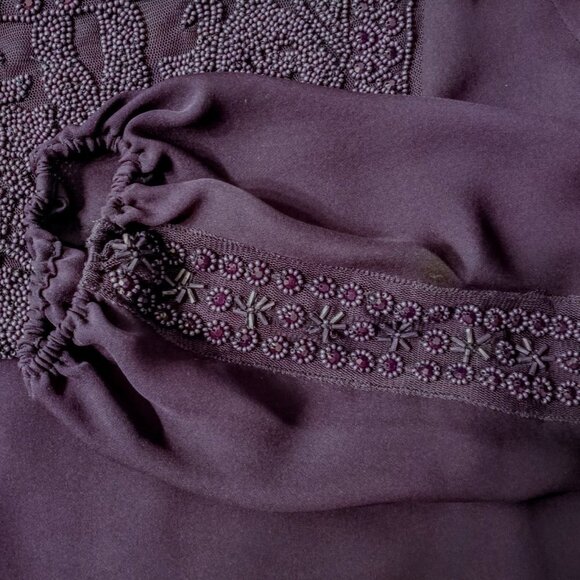 Elie Tahari Deep Purple Silk Beaded LS Blouse - Picture 4 of 6